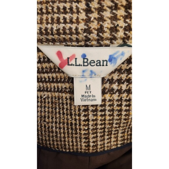 LL Bean Womens Jacket Tweed Herringbone Wool Blend Elbow Patches Medium - Picture 3 of 10